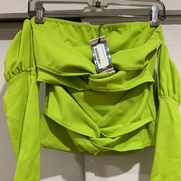 Lime neon off the shoulder top 💚 NWT - Picture 2 of 6